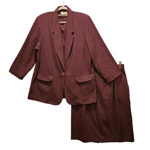 Liz Baker Essentials Skirt Suit Set Womens 16 Dark Purple notched Pleated career
